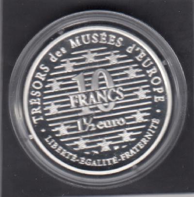 Beschrijving: 10 Francs (1,5 Euro) WOMAN WITH BOX